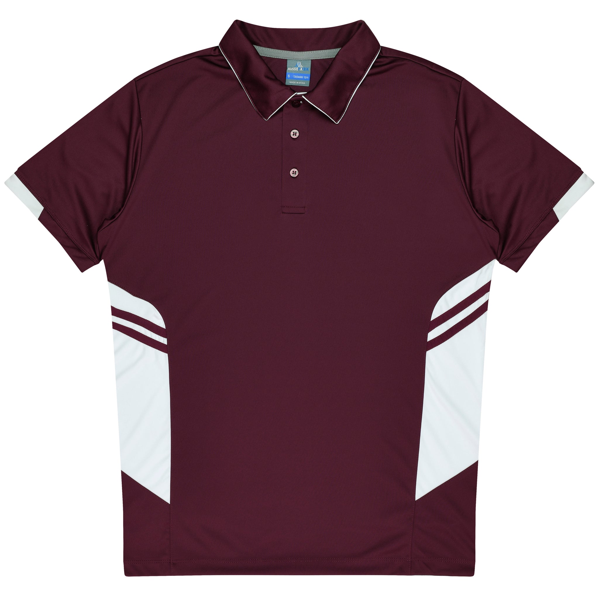 Tasman Mens Polo - Maroon/White