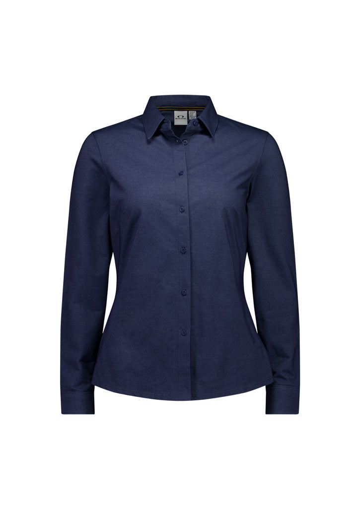Womens Venture Long Sleeve Shirt - Denim Blue ||SRC=https://cdn.fashionbizapps.nz/honeybee/images/BS2619LL_Product_DenimBlue_01.jpg