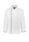 Mens Al Dente Long Sleeve Chef Jacket - White/Black ||SRC=https://cdn.fashionbizapps.nz/honeybee/images/CH230ML_bProduct_White_Black_01_GmGG69k.jpg