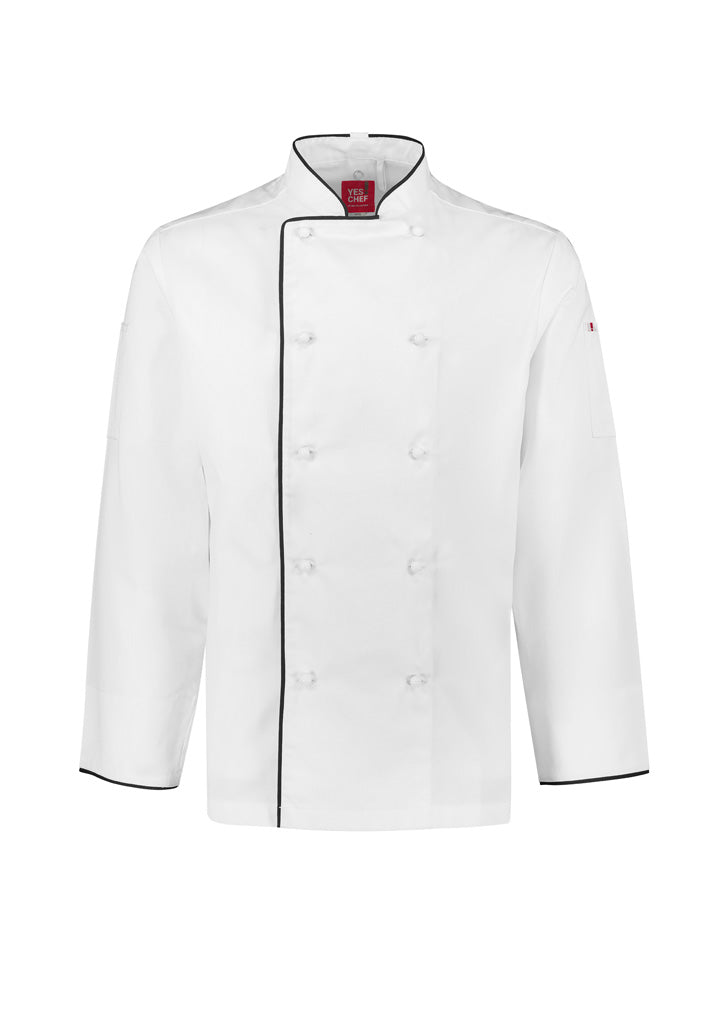 Mens Al Dente Long Sleeve Chef Jacket - White/Black ||SRC=https://cdn.fashionbizapps.nz/honeybee/images/CH230ML_bProduct_White_Black_01_GmGG69k.jpg