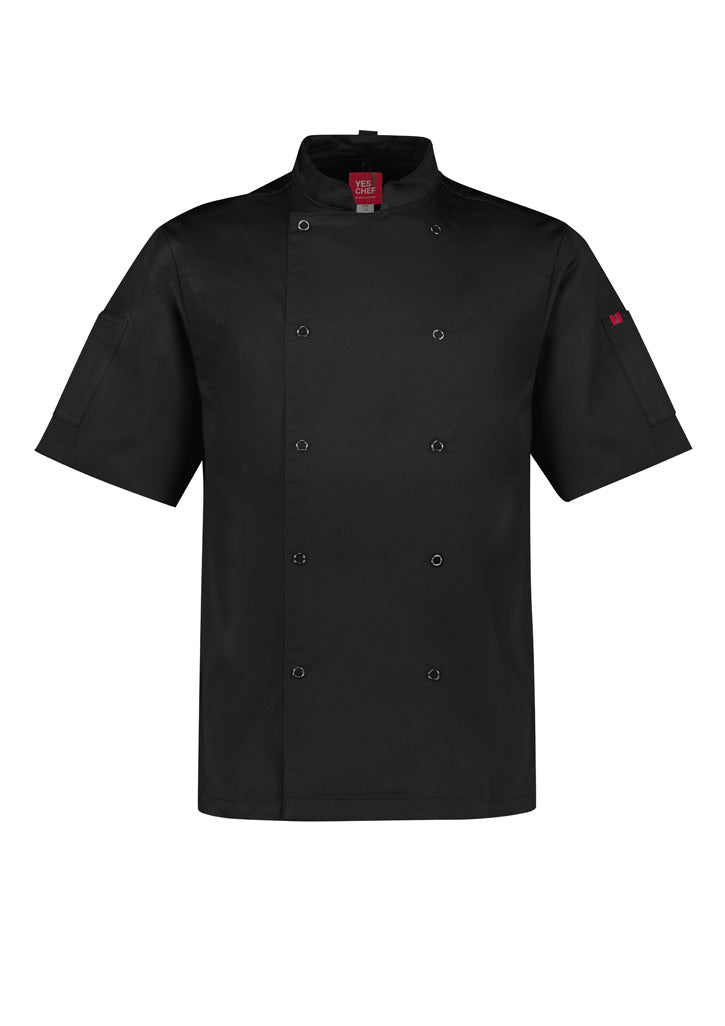 Mens Zest Short Sleeve Chef Jacket - Black ||SRC=https://cdn.fashionbizapps.nz/honeybee/images/CH232MS_bProduct_Black_01_Hm9dh9b.jpg