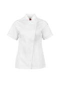 Womens Alfresco Short Sleeve Chef Jacket - White ||SRC=https://cdn.fashionbizapps.nz/honeybee/images/CH330LS_bProduct_White_01_VqdJuSw.jpg