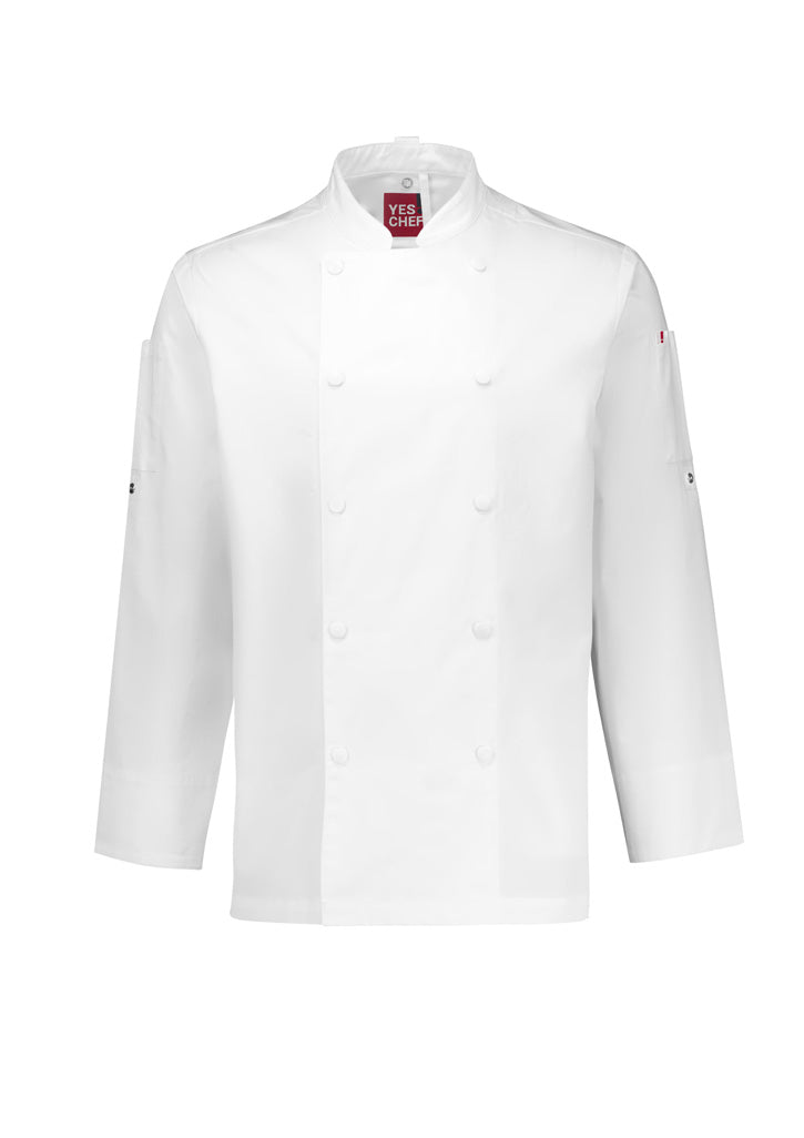 Mens Gusto Long Sleeve Chef Jacket - White ||SRC=https://cdn.fashionbizapps.nz/honeybee/images/CH430ML_Product_White_01.jpg