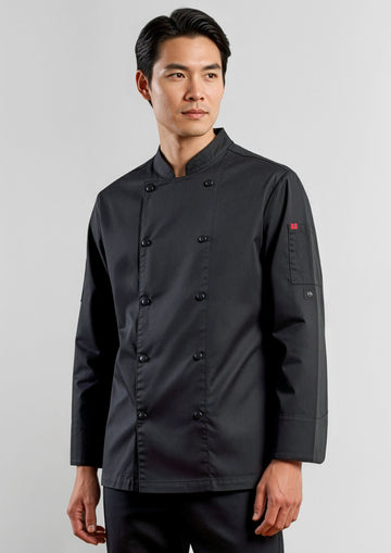 Mens Gusto Long Sleeve Chef Jacket ||SRC=https://cdn.fashionbizapps.nz/honeybee/images/CH430ML_Talent_Black_01_7CGFXtE.jpg