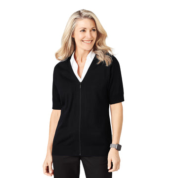 Womens Zip Front Short Sleeve Knit Cardigan