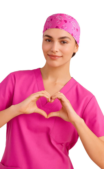 Unisex Pink Printed Scrub Cap