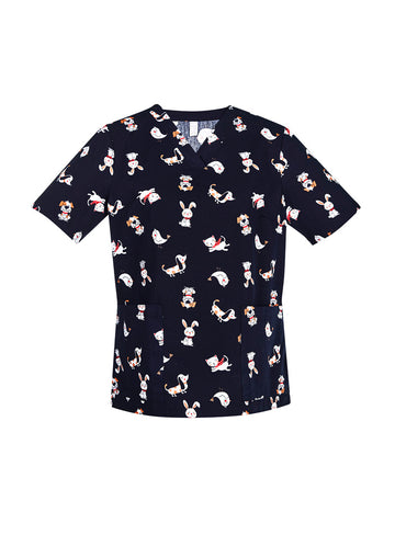 Womens Printed Best Friends Scrub Top ||SRC=https://cdn.fashionbizapps.nz/honeybee/images/CST147LS_bProduct_MidnightNavy_01_HCPhg8J.jpg