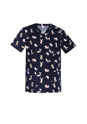 Mens Printed Best Friends Scrub Top ||SRC=https://cdn.fashionbizapps.nz/honeybee/images/CST147MS_bProduct_MidnightNavy_01_jZgIWDZ.jpg