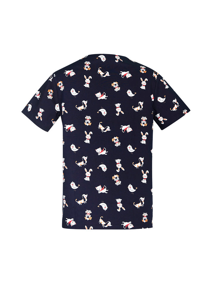 Mens Printed Best Friends Scrub Top - Midnight Navy ||SRC=https://cdn.fashionbizapps.nz/honeybee/images/CST147MS_bProduct_MidnightNavy_02_TTZtHRy.jpg