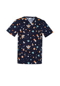 Mens Printed Space Party Scrub Top ||SRC=https://cdn.fashionbizapps.nz/honeybee/images/CST148MS_bProduct_MidnightNavy_01_I58UcLQ.jpg