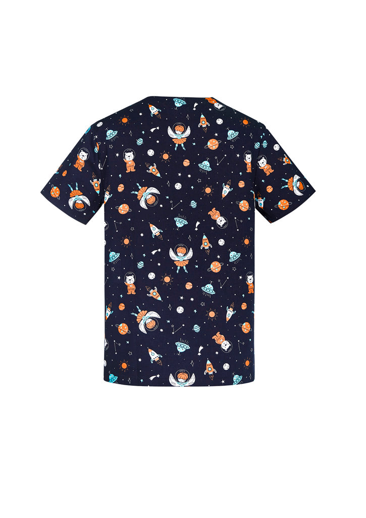 Mens Printed Space Party Scrub Top - Midnight Navy ||SRC=https://cdn.fashionbizapps.nz/honeybee/images/CST148MS_bProduct_MidnightNavy_02_x7HjTmW.jpg