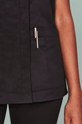 Womens Parks Zip Front Crossover Scrub Top ||SRC=https://cdn.fashionbizapps.nz/honeybee/images/CST240LS_Talent_Black_04.jpg