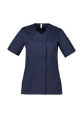 Womens Parks Zip Front Crossover Scrub Top - Midnight Navy ||SRC=https://cdn.fashionbizapps.nz/honeybee/images/CST240LS_bProduct_MidnightNavy_01_onu1C0r.jpg
