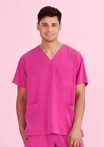 Unisex Pink V-Neck Scrub Top