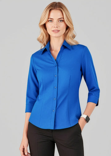 Womens Oasis 3/4 Sleeve Shirt ||SRC=https://cdn.fashionbizapps.nz/honeybee/images/LB3600_Talent_ElectricBlue_01_5uBXfCV.jpg