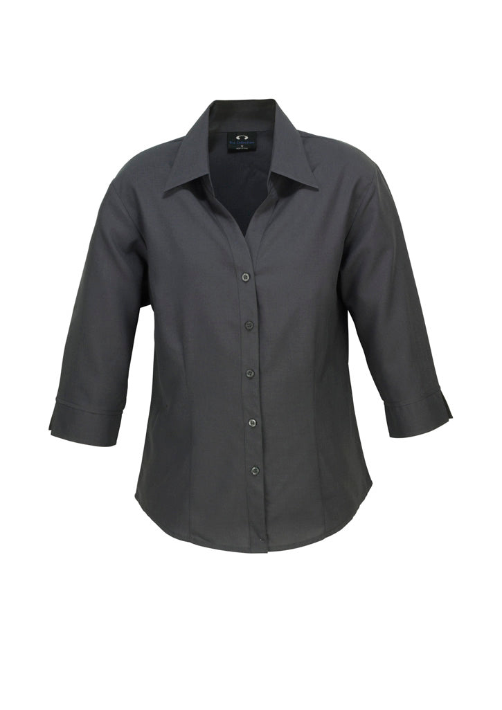 Womens Oasis 3/4 Sleeve Shirt - Charcoal ||SRC=https://cdn.fashionbizapps.nz/honeybee/images/LB3600_bProduct_Charcoal_01_l7MoNf7.jpg