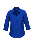 Womens Oasis 3/4 Sleeve Shirt - Electric Blue ||SRC=https://cdn.fashionbizapps.nz/honeybee/images/LB3600_bProduct_ElectricBlue_01_mv75LLw.jpg