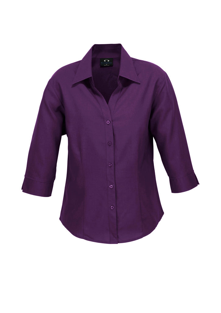 Womens Oasis 3/4 Sleeve Shirt - Grape ||SRC=https://cdn.fashionbizapps.nz/honeybee/images/LB3600_bProduct_Grape_01_52vTWRY.jpg