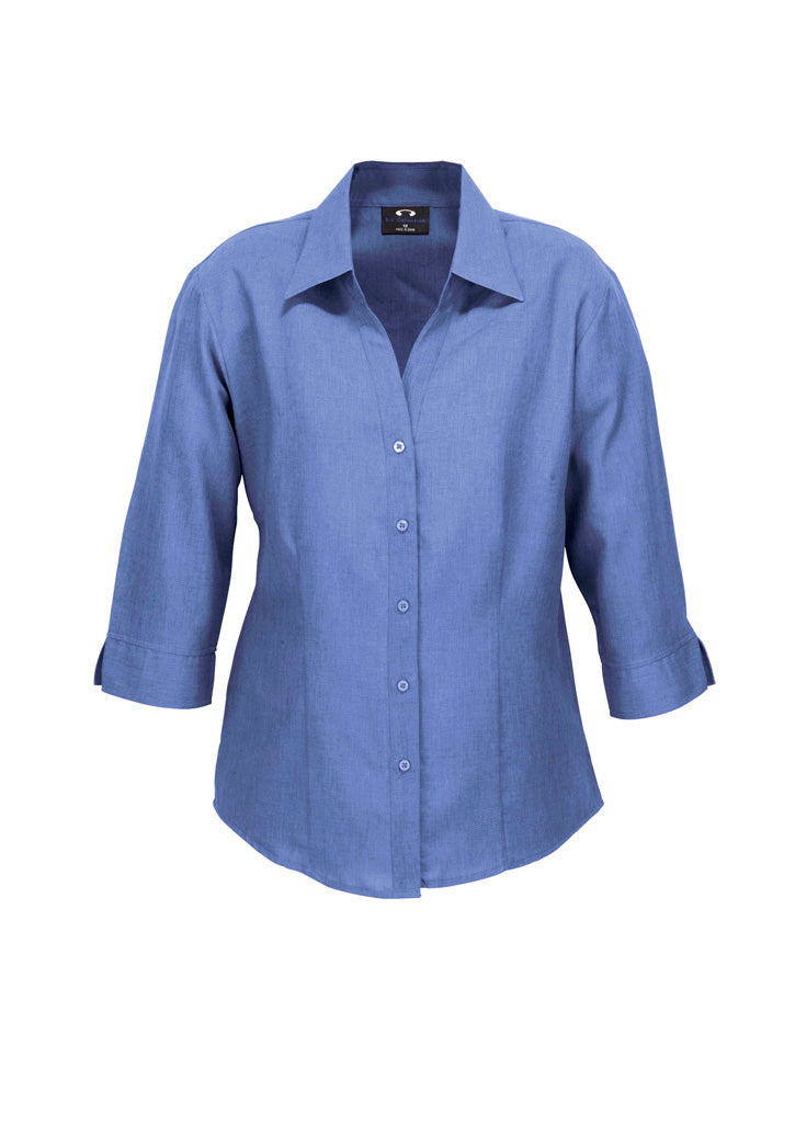 Womens Oasis 3/4 Sleeve Shirt - Mid Blue ||SRC=https://cdn.fashionbizapps.nz/honeybee/images/LB3600_bProduct_MidBlue_01_jawuVvt.jpg
