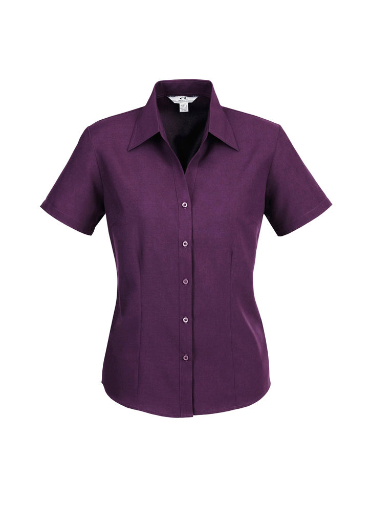 Womens Oasis Short Sleeve Shirt - Grape ||SRC=https://cdn.fashionbizapps.nz/honeybee/images/LB3601_bProduct_Grape_01_zAeIcK4.jpg