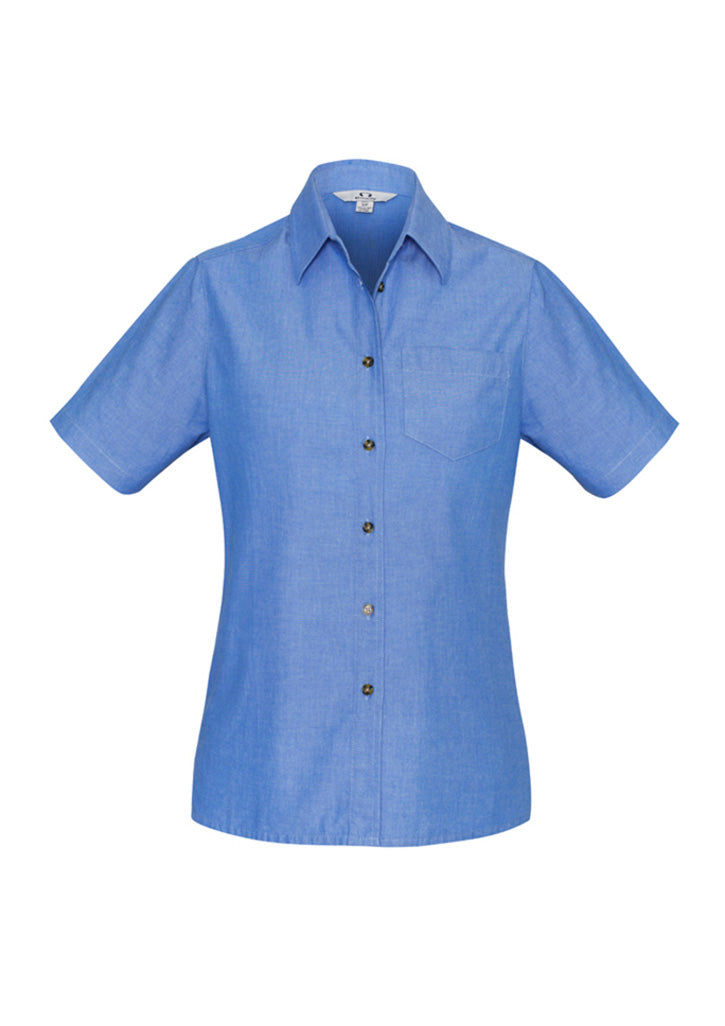 Womens Chambray Short Sleeve Shirt - Chambray Blue ||SRC=https://cdn.fashionbizapps.nz/honeybee/images/LB6200_bProduct_ChambrayBlue_01_p1izQJD.jpg