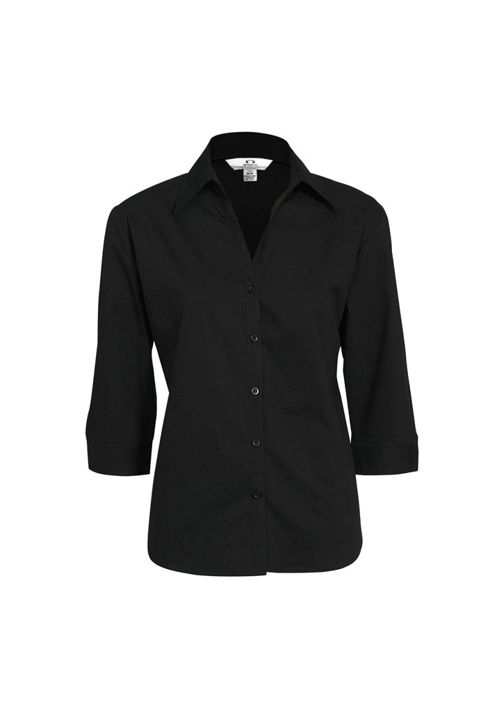 Womens Metro 3/4 Sleeve Shirt - Black ||SRC=https://cdn.fashionbizapps.nz/honeybee/images/LB7300_bProduct_Black_01_36Kxqbk.jpg