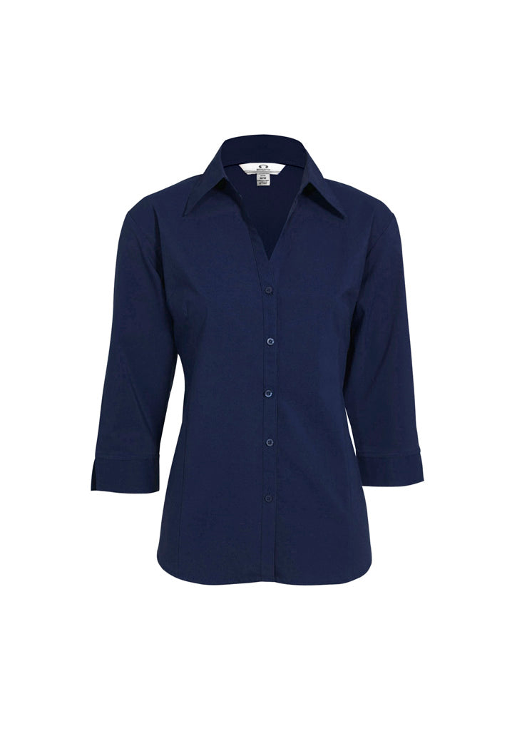 Womens Metro 3/4 Sleeve Shirt - Navy ||SRC=https://cdn.fashionbizapps.nz/honeybee/images/LB7300_bProduct_Navy_01_yLr1zrE.jpg