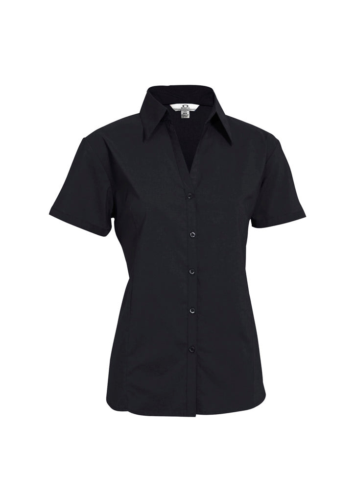 Womens Metro Short Sleeve Shirt - Black ||SRC=https://cdn.fashionbizapps.nz/honeybee/images/LB7301_bProduct_Black_01_Ue9KlKA.jpg