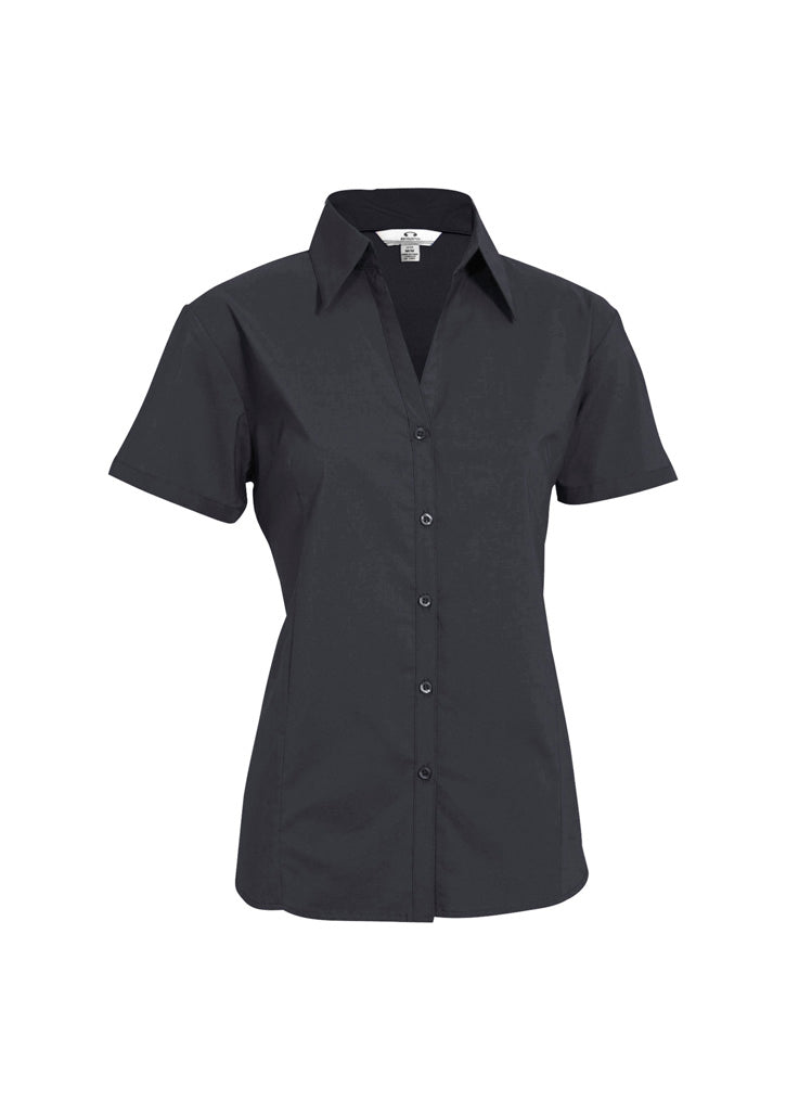 Womens Metro Short Sleeve Shirt - Charcoal ||SRC=https://cdn.fashionbizapps.nz/honeybee/images/LB7301_bProduct_Charcoal_01_pUafPWC.jpg