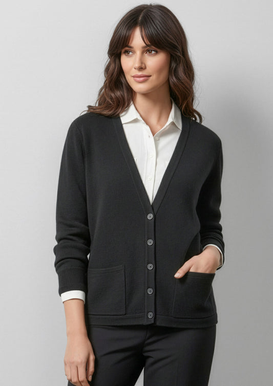 Womens Woolmix Cardigan ||SRC=https://cdn.fashionbizapps.nz/honeybee/images/LC8008_Talent_Black_01_WKINpKr.jpg