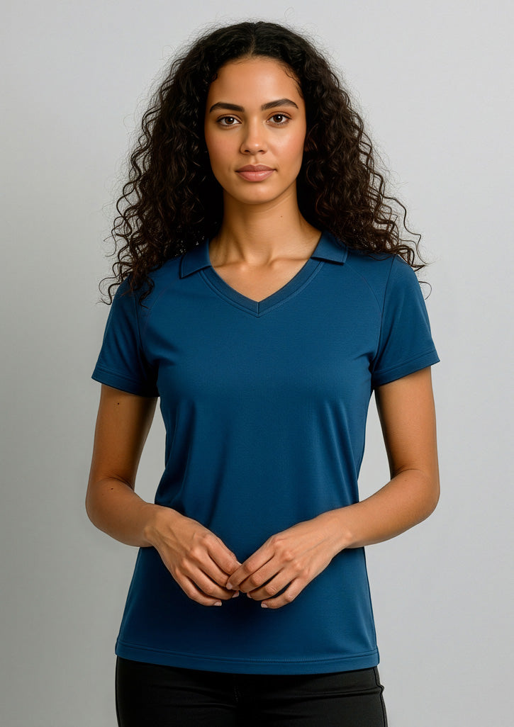 Womens Byron Short Sleeve Polo ||SRC=https://cdn.fashionbizapps.nz/honeybee/images/P011LS_Talent_SteelBlue_01_R.jpg