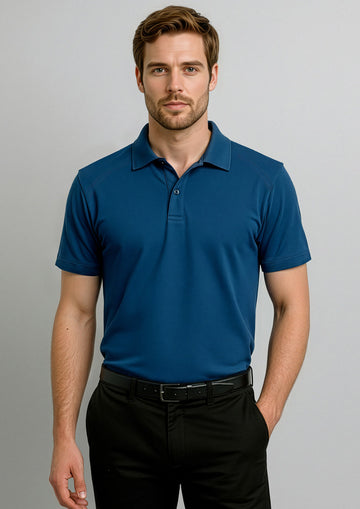 Mens Byron Short Sleeve Polo ||SRC=https://cdn.fashionbizapps.nz/honeybee/images/P011MS_Talent_SteelBlue_01_R_Ec6Uytr.jpg