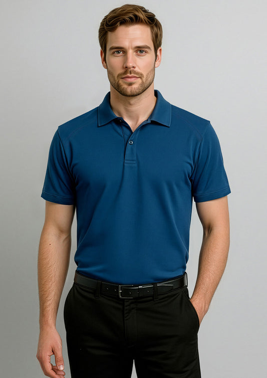 Mens Byron Short Sleeve Polo ||SRC=https://cdn.fashionbizapps.nz/honeybee/images/P011MS_Talent_SteelBlue_01_R_Ec6Uytr.jpg