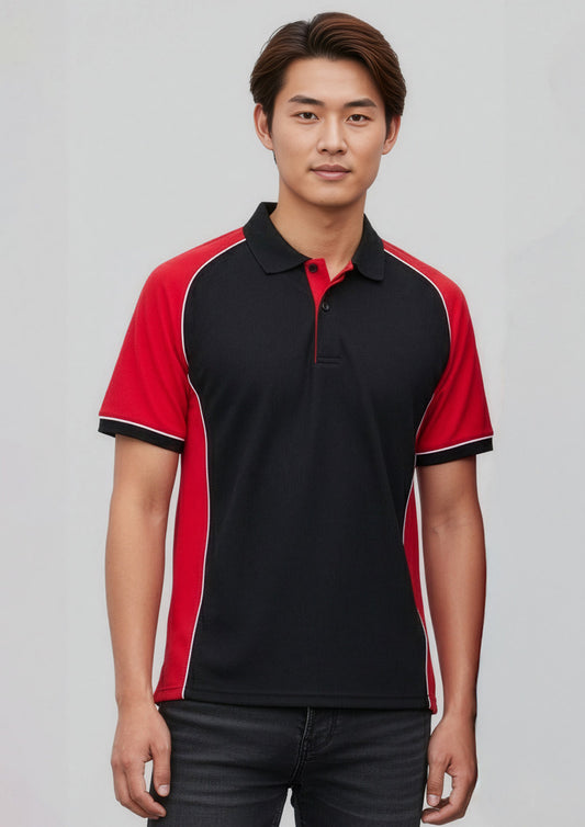Mens Nitro Short Sleeve Polo ||SRC=https://cdn.fashionbizapps.nz/honeybee/images/P10112_Talent_Black_Red_White_01_R_rfGp9Ir.jpg