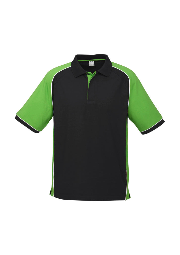 Mens Nitro Short Sleeve Polo - Black/Green/White ||SRC=https://cdn.fashionbizapps.nz/honeybee/images/P10112_bProduct_Black_Green_White_01_nzSkthR.jpg