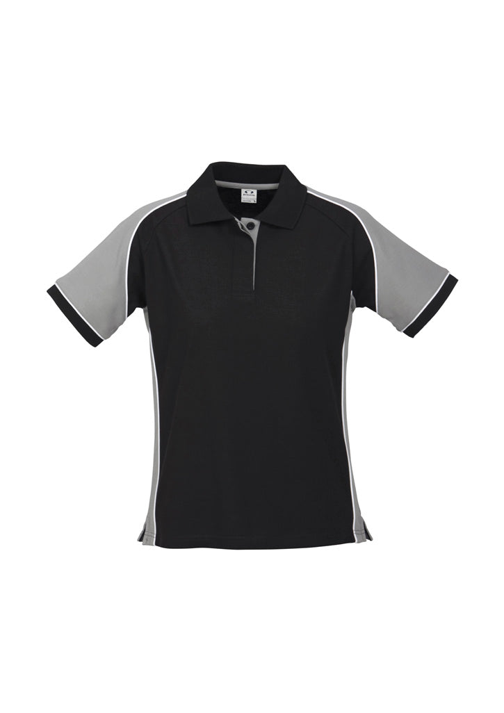Womens Nitro Short Sleeve Polo - Black/Grey/White ||SRC=https://cdn.fashionbizapps.nz/honeybee/images/P10122_bProduct_Black_Grey_White_01_iTgzc6o.jpg