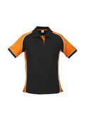 Womens Nitro Short Sleeve Polo - Black/Orange/White ||SRC=https://cdn.fashionbizapps.nz/honeybee/images/P10122_bProduct_Black_Orange_White_01_H7H6Zpj.jpg