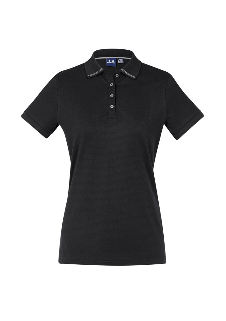 Womens Aston Short Sleeve Polo - Black/Silver Grey ||SRC=https://cdn.fashionbizapps.nz/honeybee/images/P106LS_bProduct_Black_SilverGrey_01_R2NUn9Q.jpg