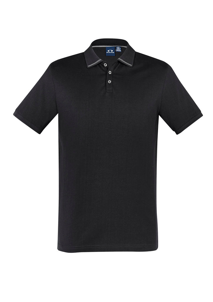 Mens Aston Short Sleeve Polo - Black/Silver Grey ||SRC=https://cdn.fashionbizapps.nz/honeybee/images/P106MS_bProduct_Black_SilverGrey_01_kuroUFY.jpg