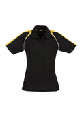 Womens Triton Short Sleeve Polo - Black/Gold/White ||SRC=https://cdn.fashionbizapps.nz/honeybee/images/P225LS_bProduct_Black_Gold_White_01_uJHBWAX.jpg