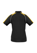 Womens Triton Short Sleeve Polo - Black/Gold/White ||SRC=https://cdn.fashionbizapps.nz/honeybee/images/P225LS_bProduct_Black_Gold_White_02_1WYgeI5.jpg