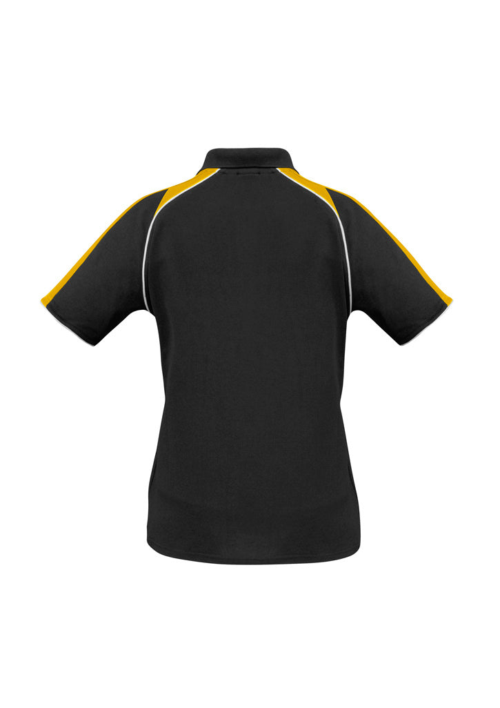 Womens Triton Short Sleeve Polo - Black/Gold/White ||SRC=https://cdn.fashionbizapps.nz/honeybee/images/P225LS_bProduct_Black_Gold_White_02_1WYgeI5.jpg