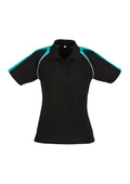 Womens Triton Short Sleeve Polo - Black/Teal/White ||SRC=https://cdn.fashionbizapps.nz/honeybee/images/P225LS_bProduct_Black_Teal_White_01_mx4JI3U.jpg