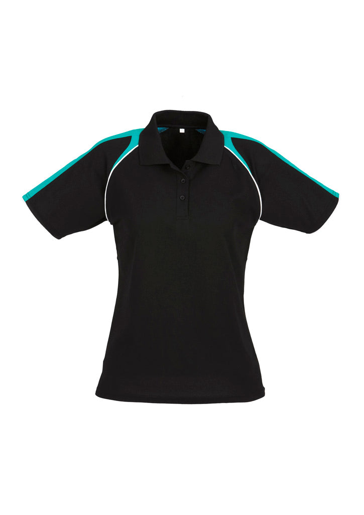 Womens Triton Short Sleeve Polo - Black/Teal/White ||SRC=https://cdn.fashionbizapps.nz/honeybee/images/P225LS_bProduct_Black_Teal_White_01_mx4JI3U.jpg