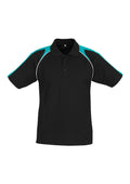 Mens Triton Short Sleeve Polo - Black/Teal/White ||SRC=https://cdn.fashionbizapps.nz/honeybee/images/P225MS_bProduct_Black_Teal_White_01_sa4mPVh.jpg