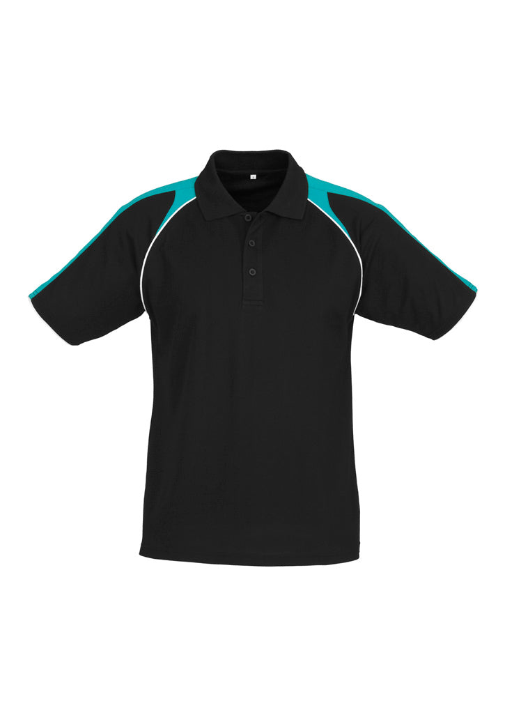 Mens Triton Short Sleeve Polo - Black/Teal/White ||SRC=https://cdn.fashionbizapps.nz/honeybee/images/P225MS_bProduct_Black_Teal_White_01_sa4mPVh.jpg