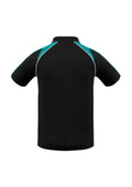 Mens Triton Short Sleeve Polo - Black/Teal/White ||SRC=https://cdn.fashionbizapps.nz/honeybee/images/P225MS_bProduct_Black_Teal_White_02_Iku83Ih.jpg