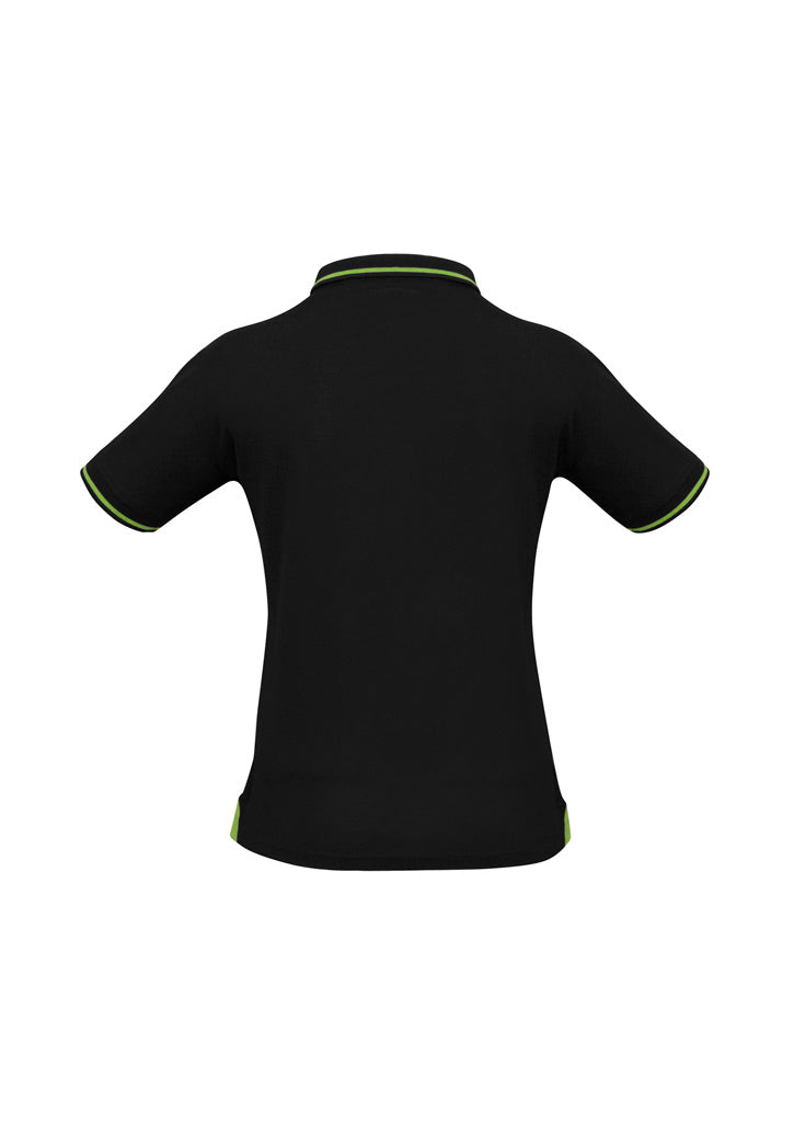 Womens Jet Short Sleeve Polo - Black/Bright Green ||SRC=https://cdn.fashionbizapps.nz/honeybee/images/P226LS_bProduct_Black_BrightGreen_02_d17iaxF.jpg