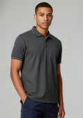 Mens Jet Short Sleeve Polo ||SRC=https://cdn.fashionbizapps.nz/honeybee/images/P226MS_Talent_SteelGrey_Cyan_01.jpg