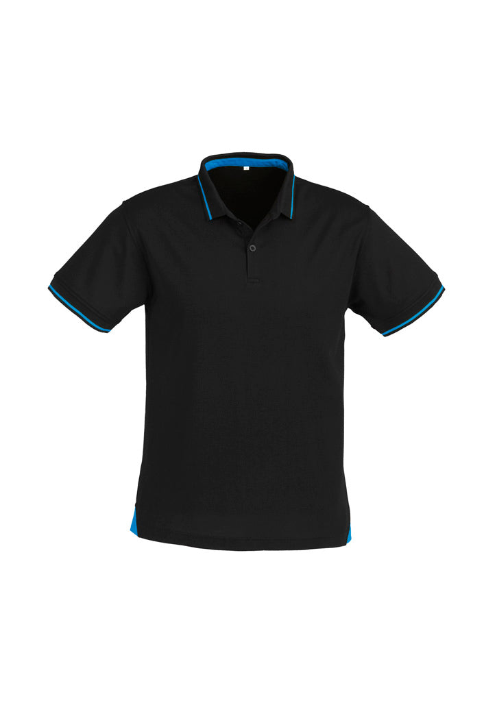 Mens Jet Short Sleeve Polo - Black/Cyan ||SRC=https://cdn.fashionbizapps.nz/honeybee/images/P226MS_bProduct_Black_Cyan_01_986KV13.jpg